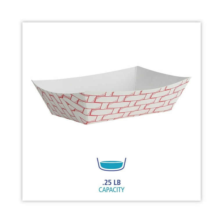 Paper Food Baskets, 0.25 lb Capacity, 2.69 x 4 x 1.05, Red/White, 1,000/Carton Paper Food Baskets, 0.25 lb Capacity, 2.69 x 4 x 1.05, Red/White, 1,000/Carton