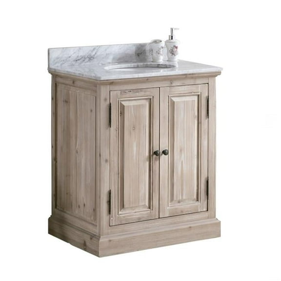 WK1831-CW TOP 30 in. Solid Recycled Fir Single Sink Vanity With Carrara White Marble Top-No Faucet