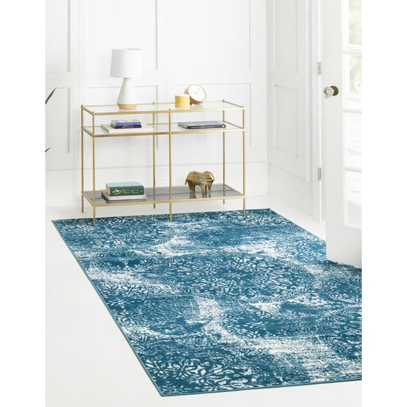 Rugs.com Monte Carlo Collection Rug – 4' x 6' Blue Medium Rug Perfect For Living Rooms, Large Dining Rooms, Open Floorplans