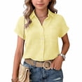 thumbnail image 7 of Dwellite Girls Button Down Shirts Summer Short Sleeve Dress Shirts School Uniform Blouse 3-15 Years Yellow 110, 7 of 7