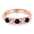 thumbnail image 3 of Gem Stone King 18K Rose Gold Plated Silver Black Onyx and Pink Lab Grown Diamond Wedding-Bands Ring for Women | 0.75 Cttw | Round 3.5MM | Gemstone December Birthstone | Size 8, 3 of 6