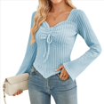thumbnail image 2 of Camisa de Larga con Estampado Estético Y2K para Mujer, Estilo Moderno, con Cordón Fruncido, Corte Entallado, Ropa Y2K. Azul XL, 2 of 9