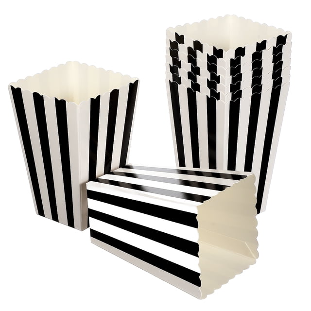 24 piezas de cajas de palomitas de maíz contenedores de cartones Bolsas de papel caja de rayas para cine de las mesas de postres de cine favores de boda (negro)