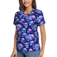 thumbnail image 2 of Xecao crystal Skull flower star for Women's V-Neck T-Shirts-Elegant Half-Sleeve Tops Perfect for Summer-Large, 2 of 5