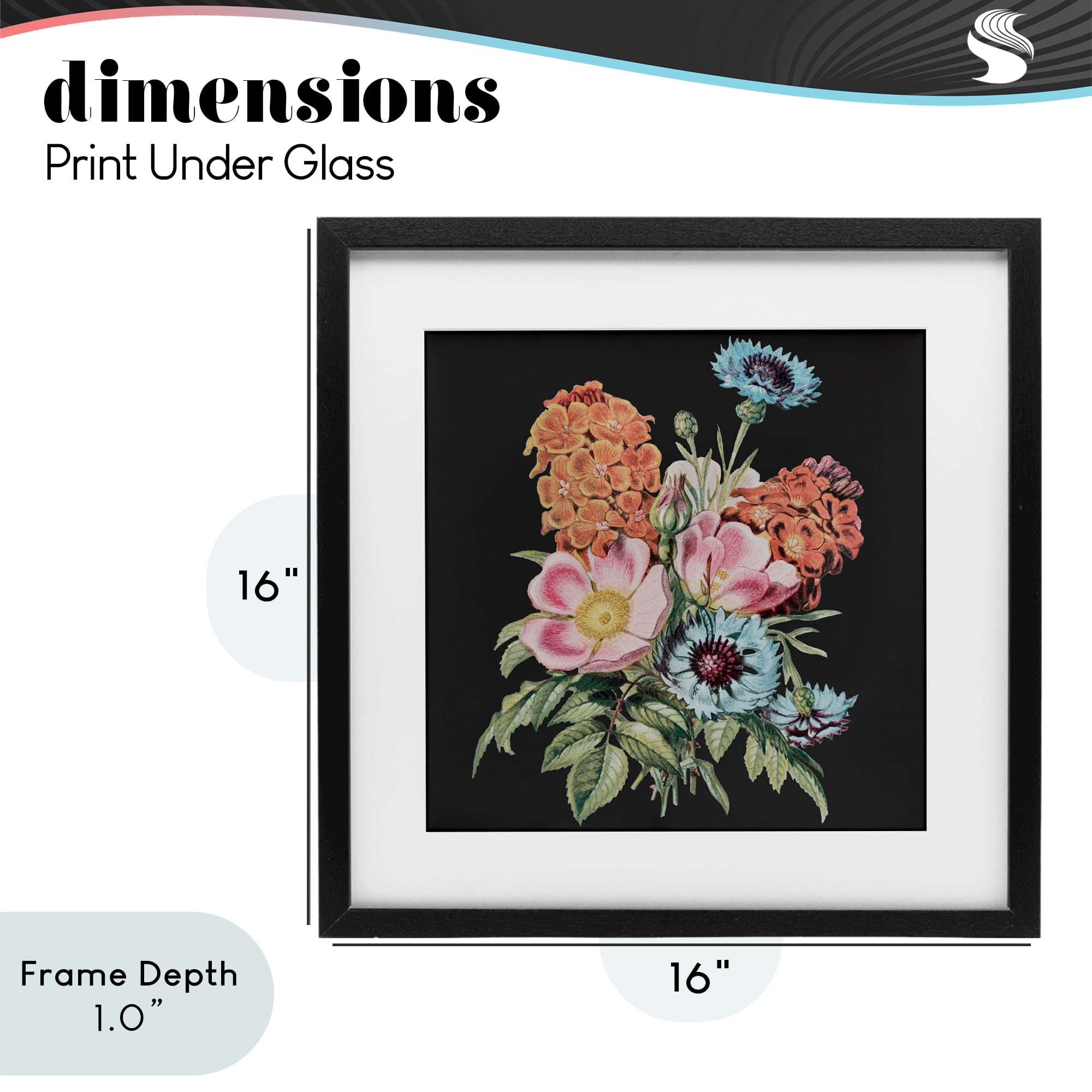 Stupell Industries Vintage Bouquet Study over Black Black Framed Print Under Glass, design by Dan Meneely