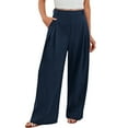 thumbnail image 2 of Letdown Womens Dress Pants Wide Leg Stretchy Work Pants with Pockets Elastic Waist Pleated Front Business Casual Slacks Athletic Bottom (Navy, XL), 2 of 6