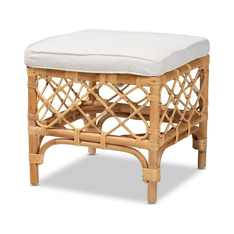 Baxton Studio Orchard Bohemian Ottoman, White Upholstered Cushion