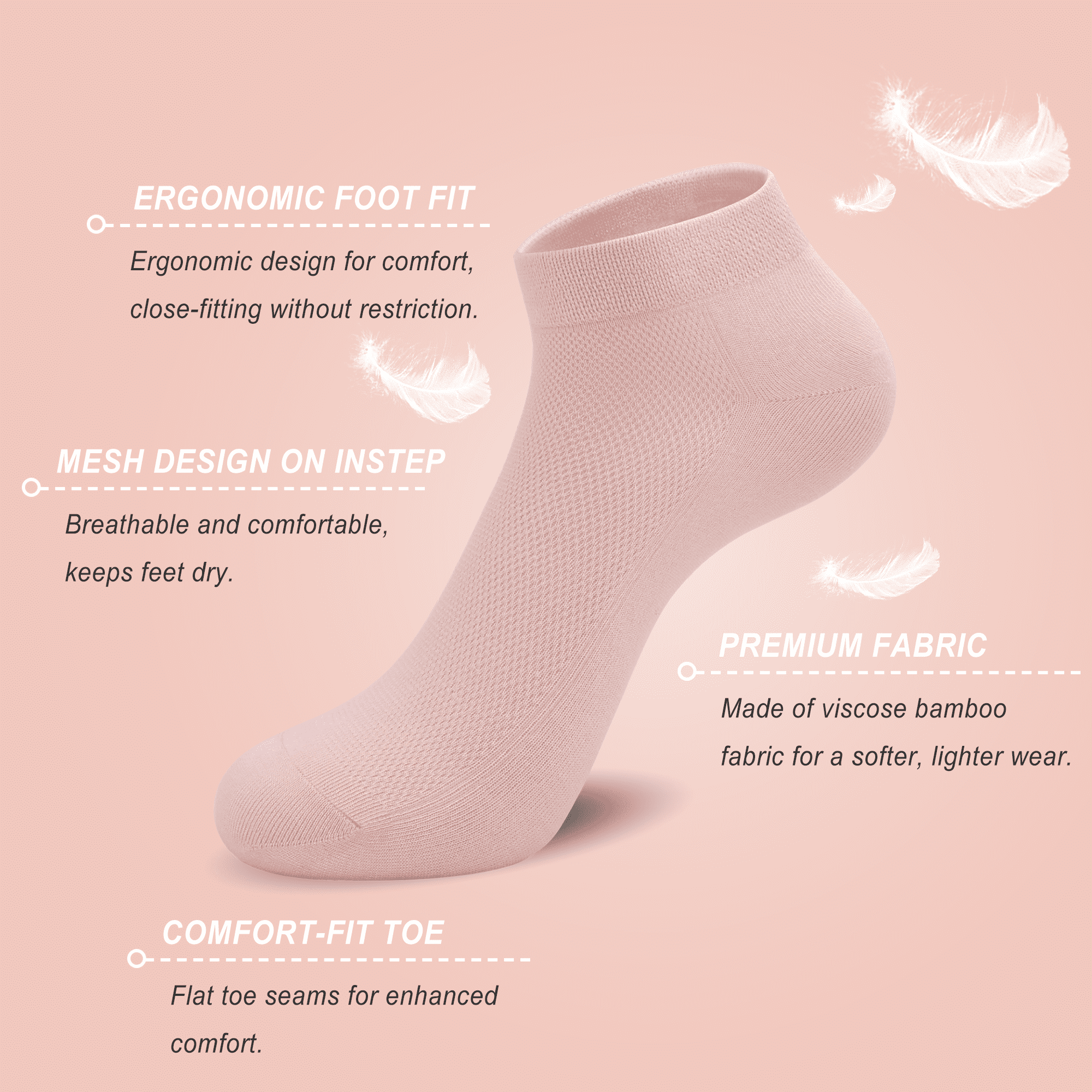 Breathable Viscose Bamboo Mesh Socks for Women – Lightweight, Low-Cut Ankle Odor Free – 50-Pair Bulk Set
