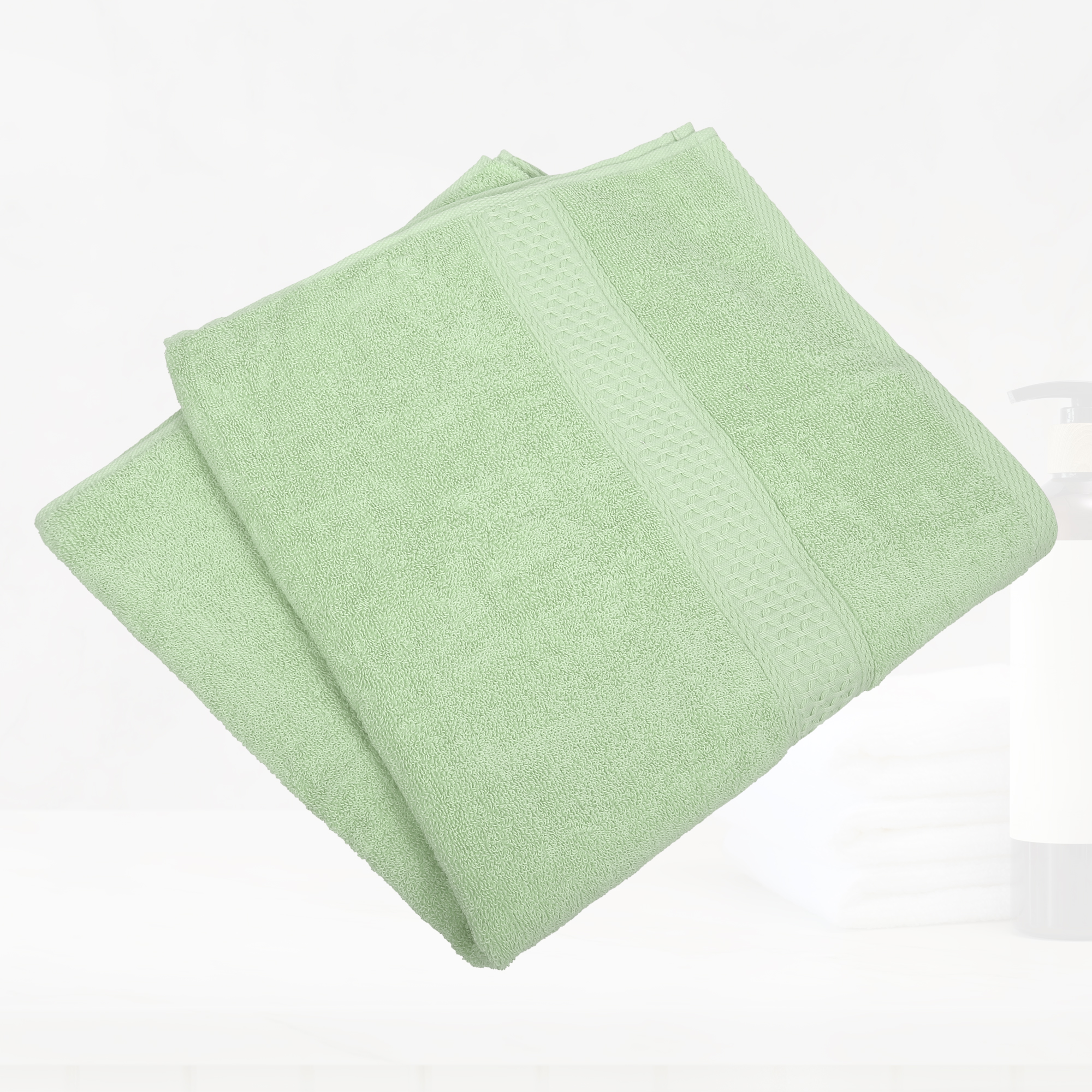 Unique Bargains 3 Pcs Cotton Bath Towel Plain Soft Absorbent Cotton Light Green