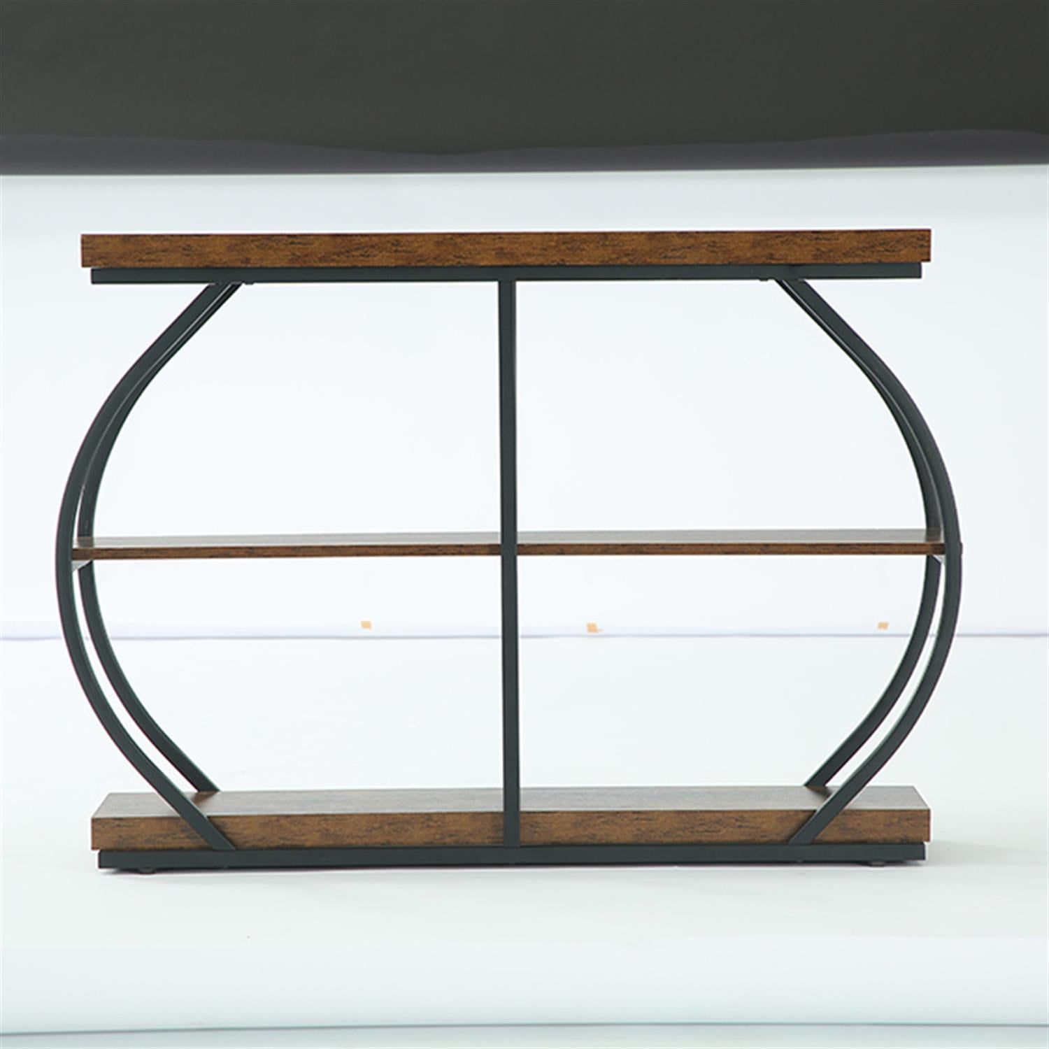 Demi Bonn 41" Retro Style Console Table 2 Tier Sofa Table for Entryway with Storage Shelves Metal Frame, Foyer Display Table, Brown
