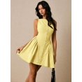 thumbnail image 4 of Yellow Women Boat Neck Sleeveless Pleated Fit & Flare Mini Dress Elegant Summer Tea Party, 4 of 7