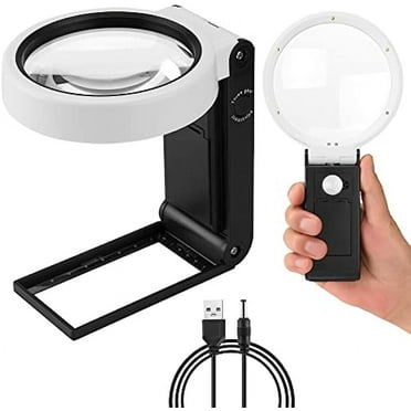 10X 30X Magnifying Glass with Light and Stand, Handheld Standing LED Illuminated Magnifier, Folding Reading Magnifying Glass with for Seniors Read, Coins, Stamps, Map, Jewelry, Close Work