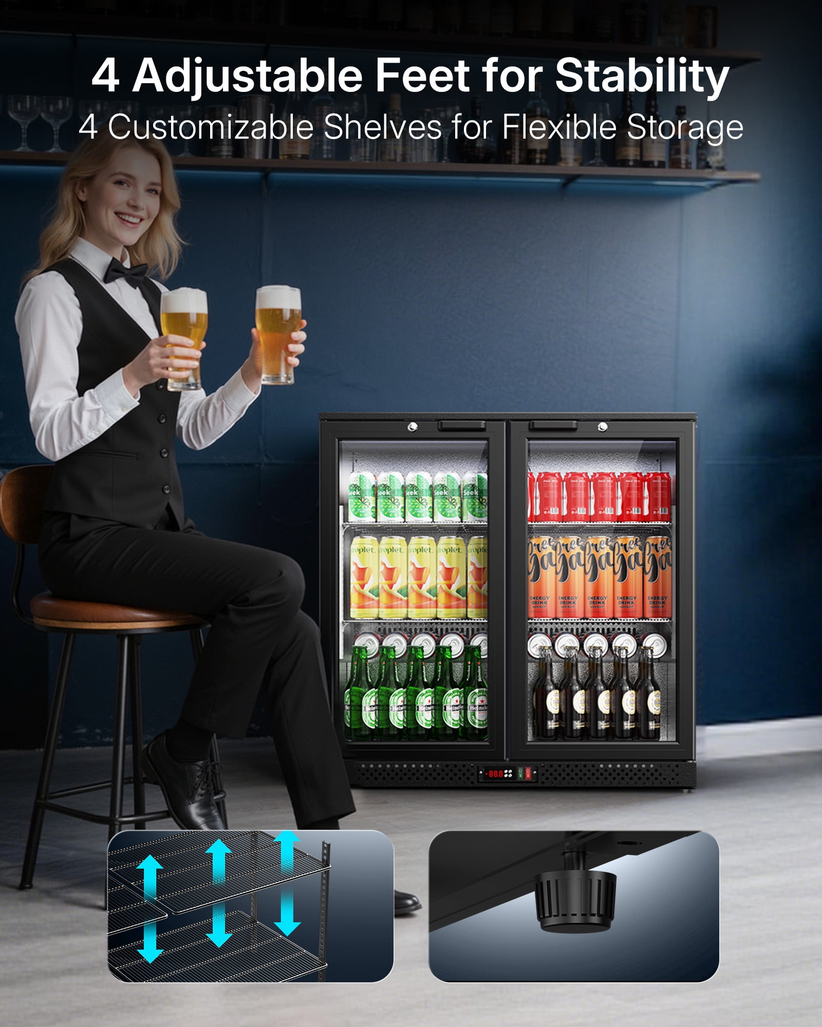 Upstreman 7.3 Cu.Ft Wine and Beverage Refrigerator, Dual Zone Wine Cooler Beverage Fridge 2 Glass Door Commercial Refrigerator, 70 Bottles and 216 Cans, BB73
