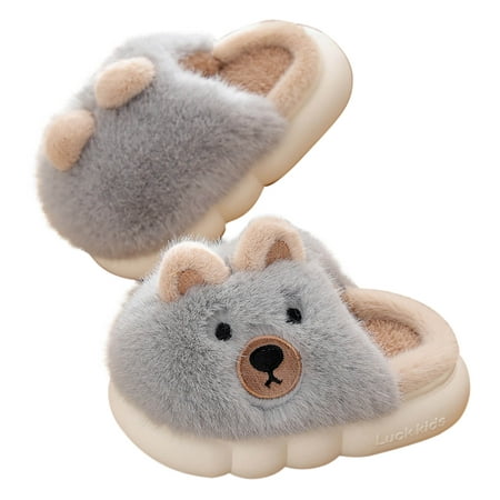 

Slippers Gift for Girls Kids Fuzzy Warm Soft Slipper Cute Animal Non-Slip House Shoes for Boys Girls Outdoor Indoor Winter Knitted Cozy Warm Girls Boys Slipper Save Big