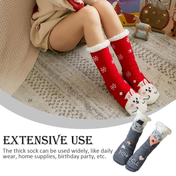 Pack of 2 Winter Thigh High Socks Thermal Cartoons Over Knee Long Sock Boots Hosiery Skiing Accessories Household Supplies Gray Cat