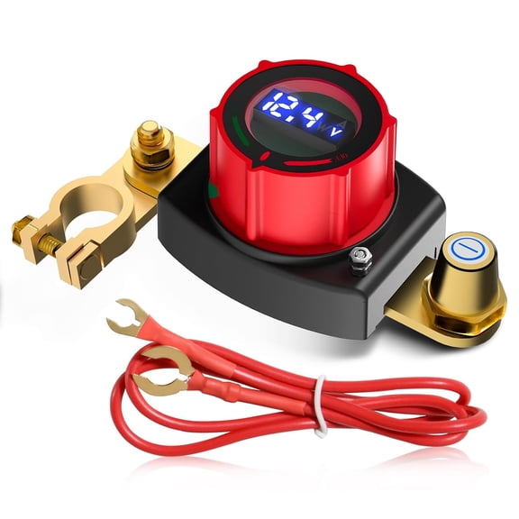 Top Post Battery Disconnect Switch with Voltmeter, 5-60V Master Isolator Kill Switch Kit - Car Battery Disconnect Switch for Car, RV, Boat, Truck, ATV, for Negative Terminal (Top Post (15-17mm))