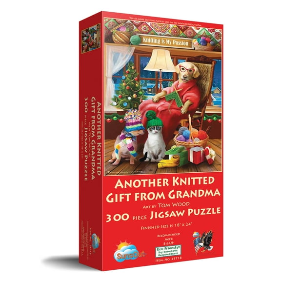 SUNSOUT INC - Another Knitted Gift from Grandma - 300 pc Jigsaw Puzzle by Artist: Tom Wood - Finished Size 18" x 24" Christmas - MPN# 29718
