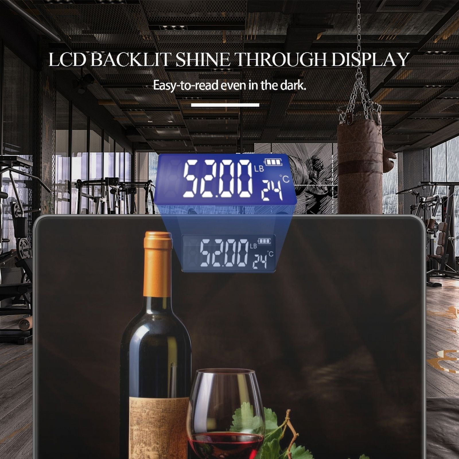 Bathroom Scale, Highly Accurate Digital Body Scale,Precisely Measures Weight up to 400 lbs-A Bottle Of Red Wine And Grapes On The Table