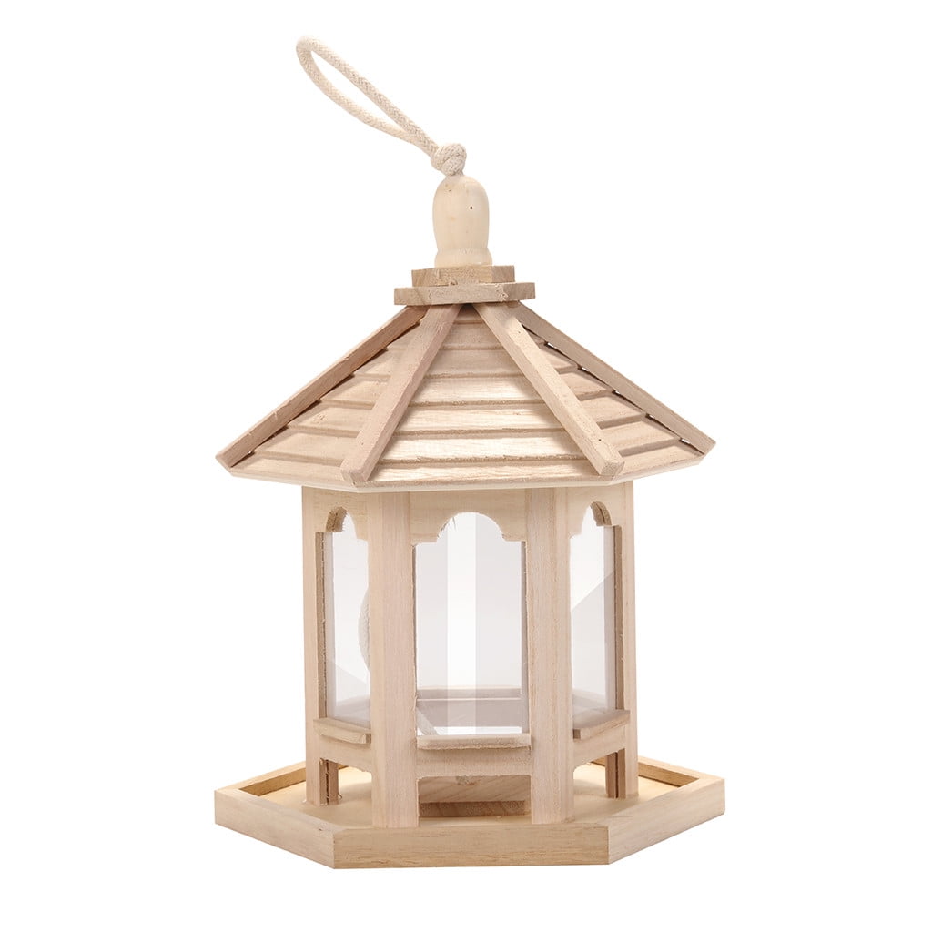 Darzheoy Wild Bird Feeders, Wooden Bird Feeder Hanging for Garden Yard Decoration, Hexagon Shaped Gazebo Bird Feeder with Roof and Large Capacity, Easy to Clean