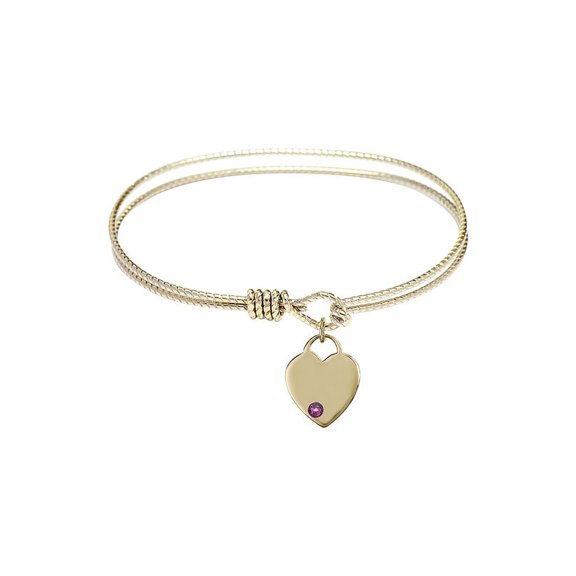 7 1/4 inch Oval Eye Hook Bangle Bracelet w/ Heart medal charm w/ February Purple Swarovski Crystal