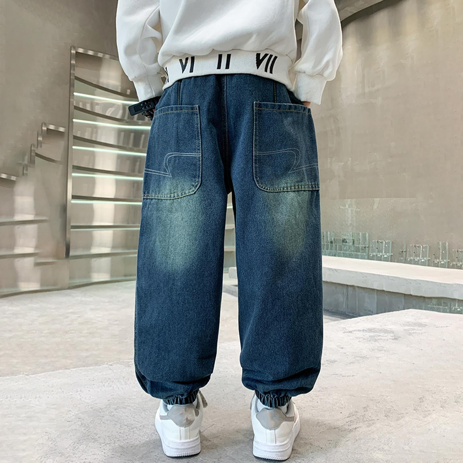 Baggy Jeans Y2k voor heren, met print, hiphop, baggy star, cargo jeans, broek, brede broek met opschrift voor, baggy loose fit, zwarte jeansbroek, vrijetijdsbroek voor jongens en mannen, wit, XL