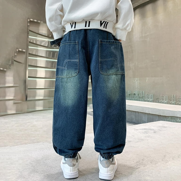 Cowsor Boy's Baggy Jeans Y2K Vintage Wide Leg Denim Pants Hip Hop