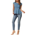 thumbnail image 2 of INSPIRE CHIC Women's Peplum Tops Cap Sleeve Round Neck Solid Color Blouses S Gray Blue, 2 of 6