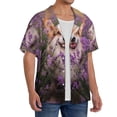 thumbnail image 4 of Honeii 's Dog in Lavender Flowers for men's short-sleeved button-up collared shirt featuring a pocket, perfect for beach vacations, and travel adventures., 4 of 5