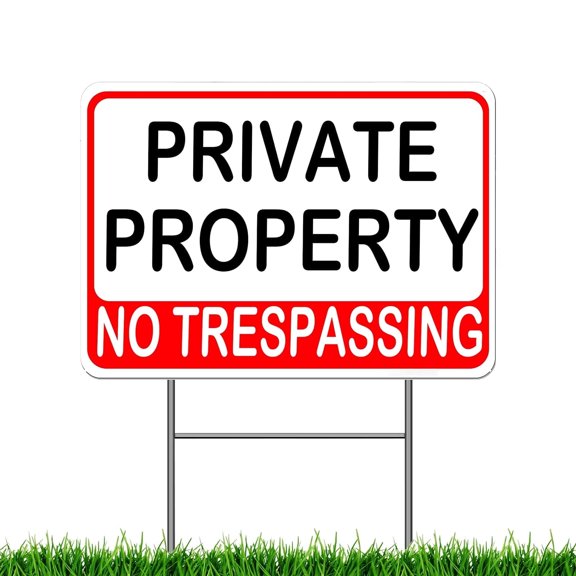NVAAV Private Property No Trespassing Sign - 15" x 12" Large No Trespass Sign with H Frame Wire Stakes for Outdoor Yard , Home House Warning Security Alert