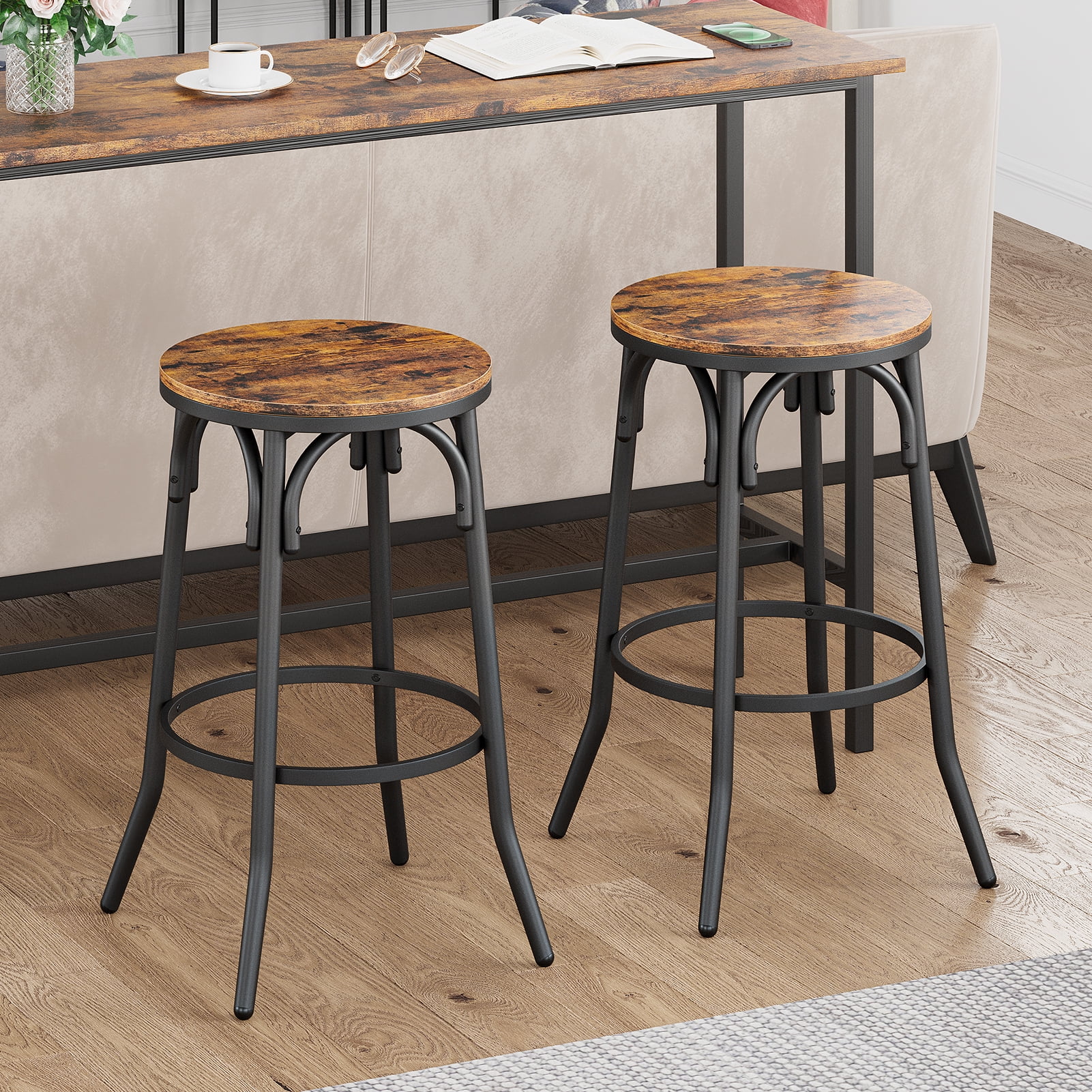 CREATIVE HOBBIES Bar Stools, Set of 2 Stools with Footrest, Industrial