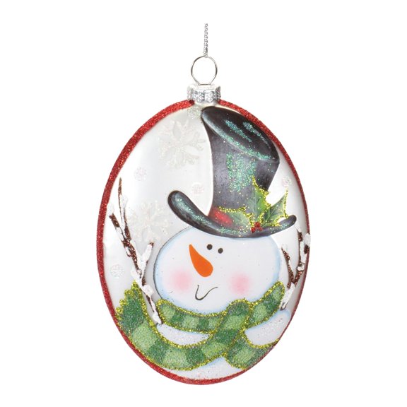 Glass Snowman Disc Ornament Set of 12