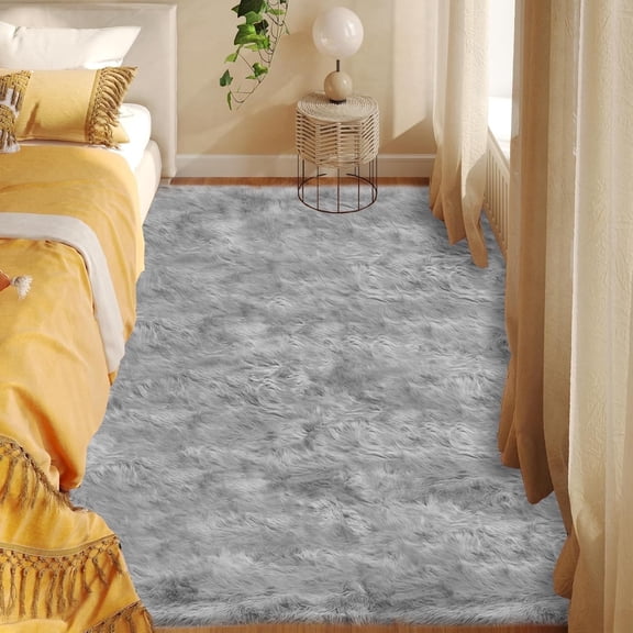 Jingle bears Gray Rug 3x5 Faux Fur Sheepskin Area Rug for Living Room Bedroom Fluffy Plush Furry Rug for Teen Room Rectangle