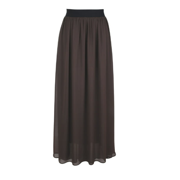 Faship - Faship Women Long Retro Pleated Maxi Skirt Chocolate Brown