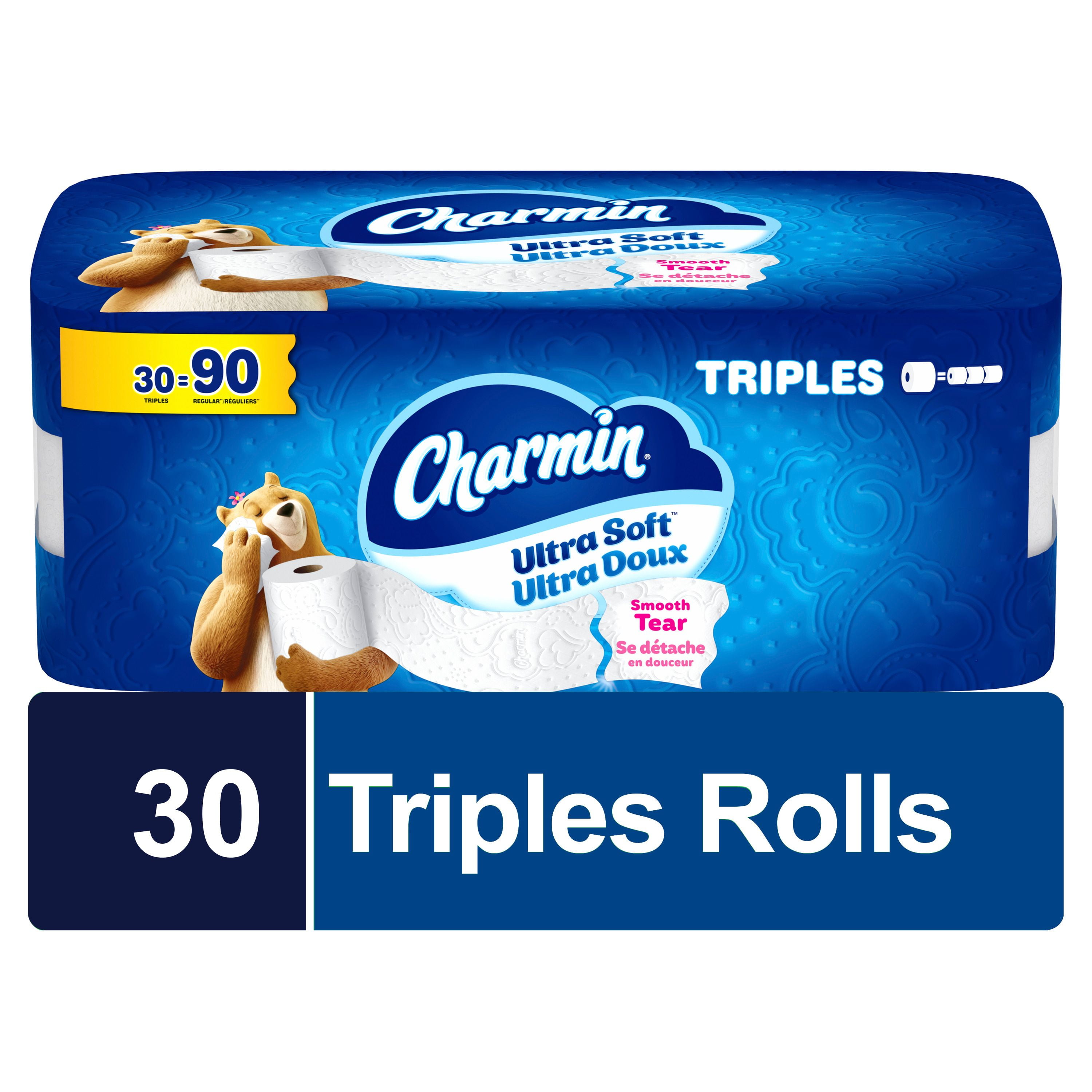 Charmin Toilet Paper Ultra Soft, 30 Triple Rolls = 90 Regular Rolls, 2-ply Bath Tissue, 30 Count