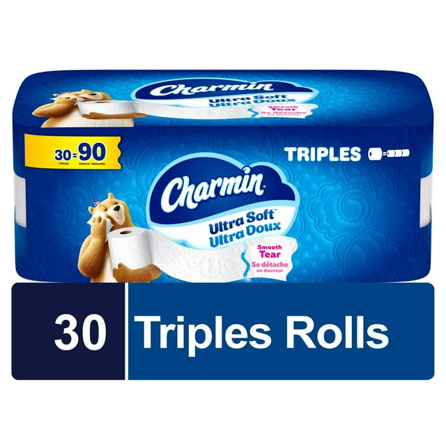 Papier hygiénique Charmin Ultra Doux, 30 rouleaux triples = 90 rouleaux réguliers, papier toilette à 2 épaisseurs