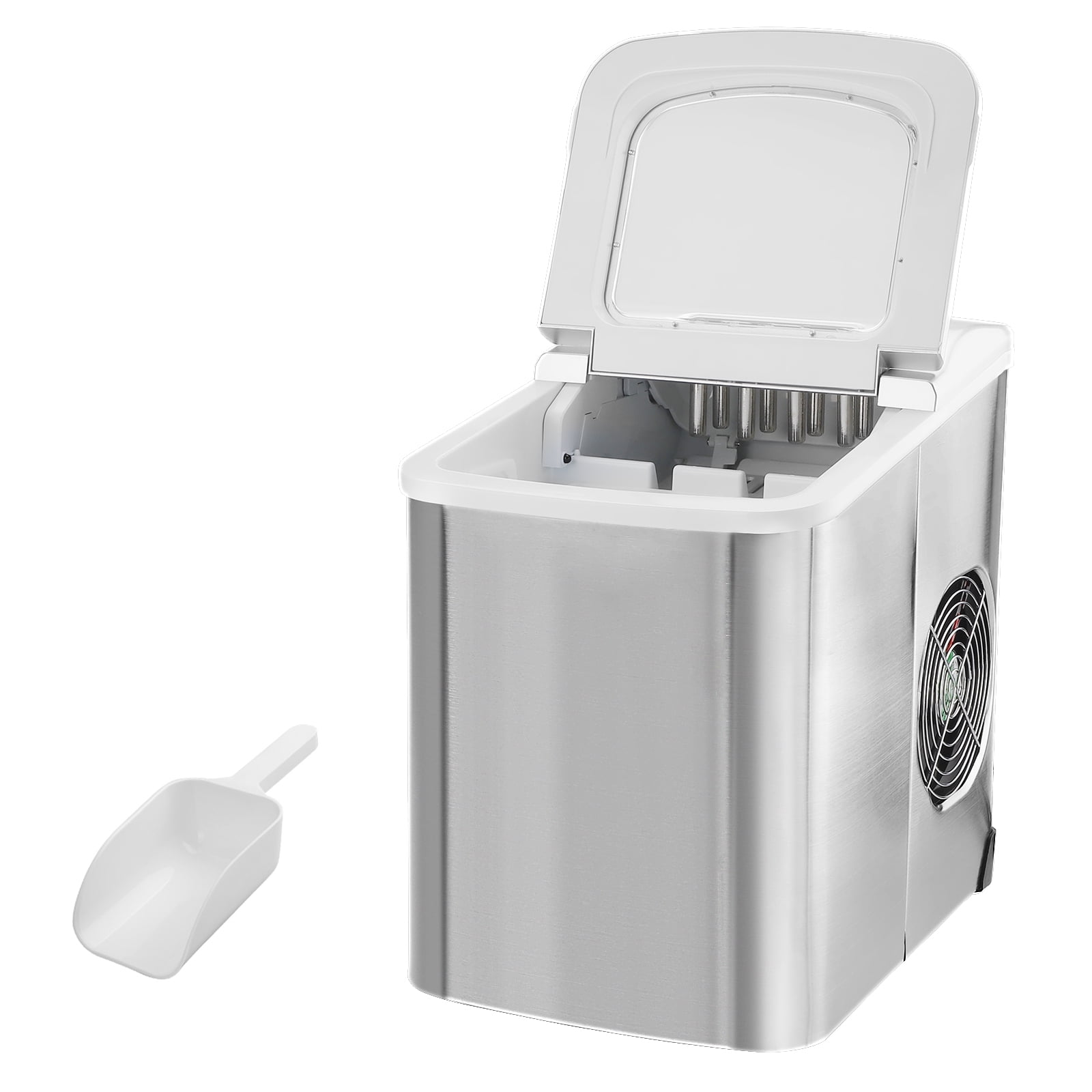 Kepooman 26lb / 24H Portable Compact Stainless Steel Electric Ice Maker for Home Office Kitchen Bar, White