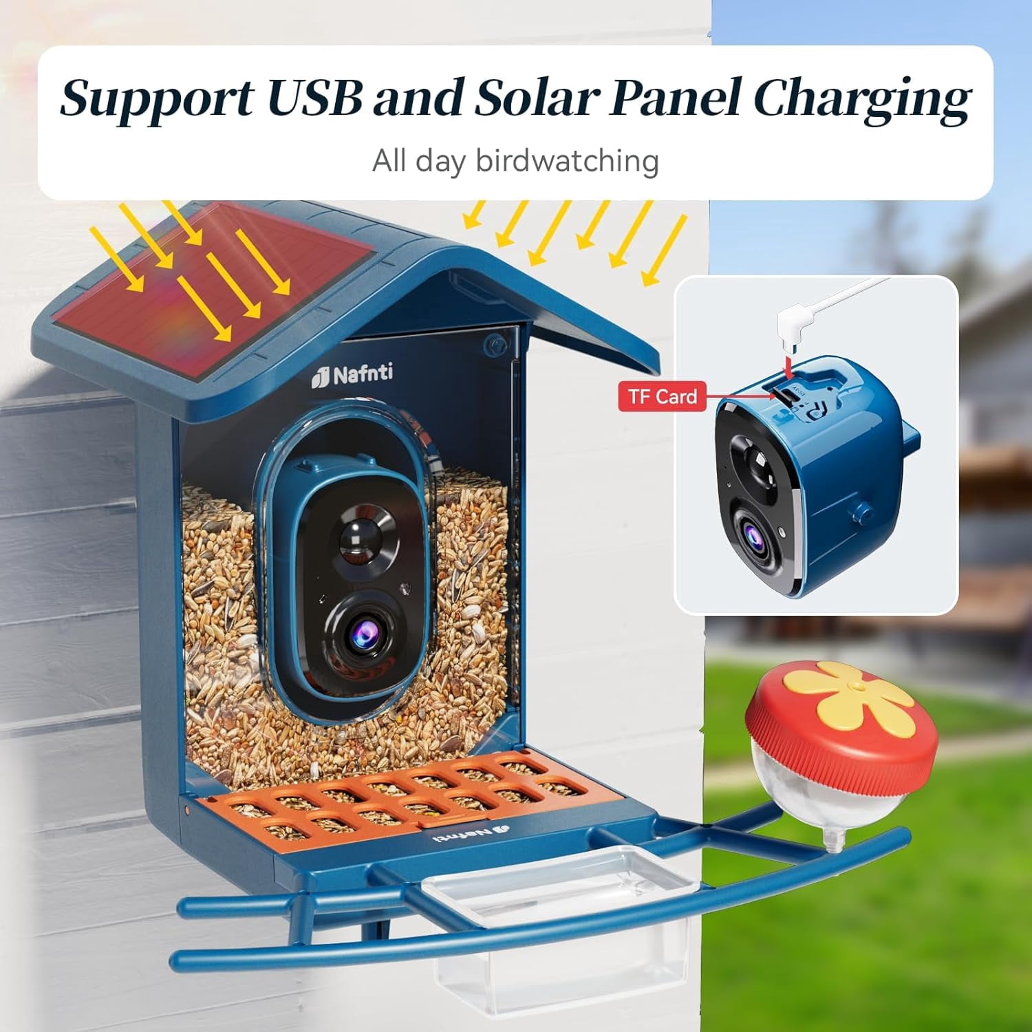 Smart Bird Feeder with Camera Solar Powered, 5GHz/2.4GHz, 2K HD Live View, AI Bird Species Identify, Instant Arrival Alerts, Weatherproof Outdoor Bird Feeder Camera, Best for Bird Lovers