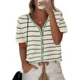 thumbnail image 1 of Top NALANISA Jersey de manga corta con cuello en V de ganchillo verde para mujer, 1 of 9