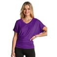 thumbnail image 2 of Women's Solid Short Sleeve V Neck Dolman Top With Side Shirring DKPurple XL, 2 of 4