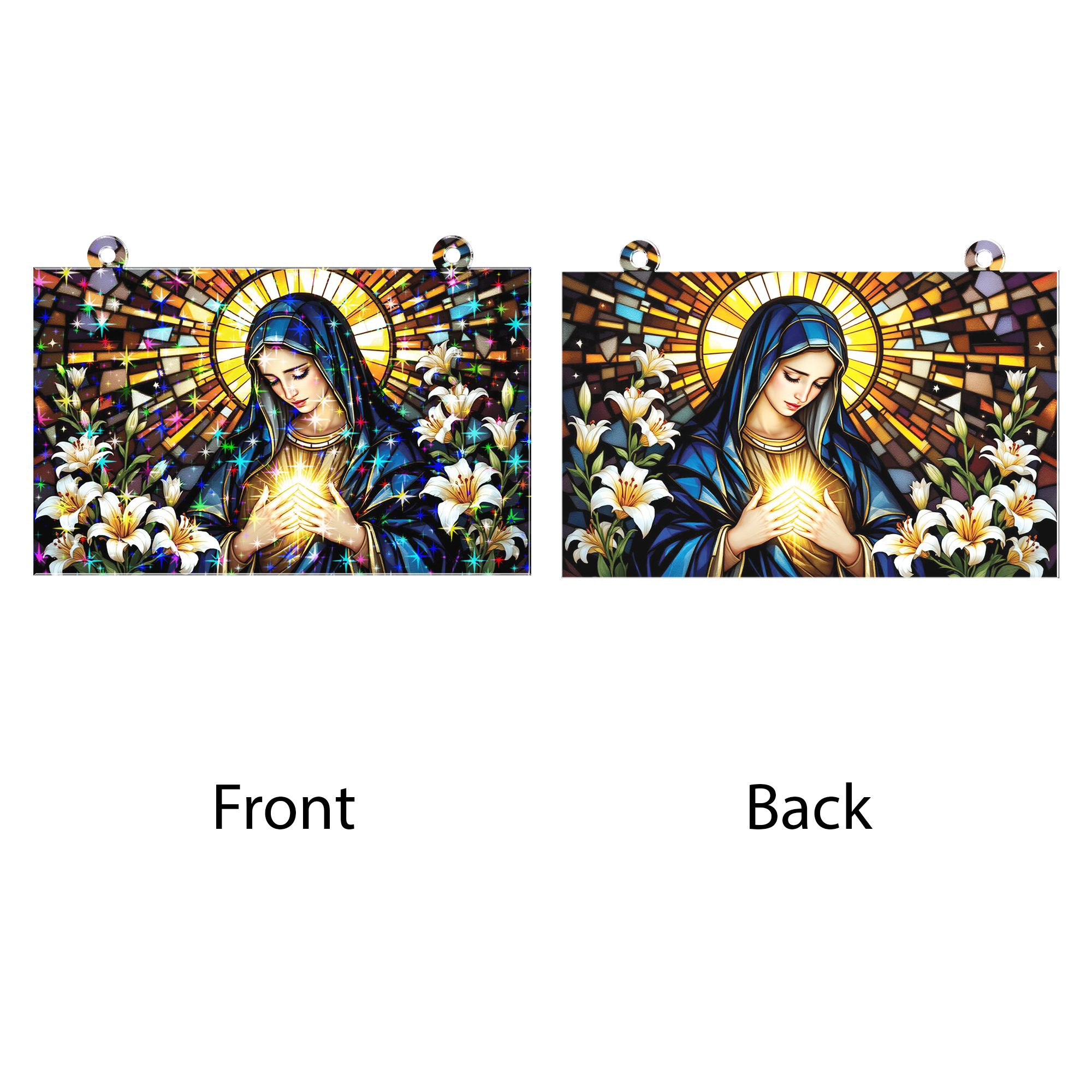 89Bloom Our Lady of Sorrows Stained Glass Hologram Ornament, Stained Glass Suncatcher Ornaments Home Decor, Holographic Ornaments