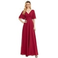 thumbnail image 5 of Wedding Dress Wedding Guest Dresses for Women Party Dress Women's Evening Dress Flared Sleeve Chiffon A-line Dress V-neck Wine Bridesmaid Dress, 5 of 6
