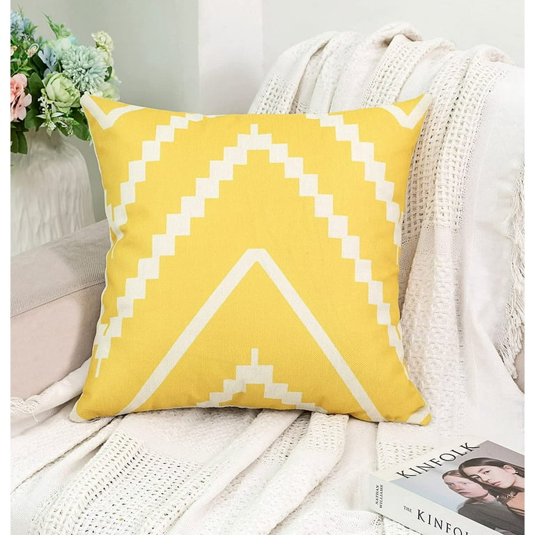 Throw Pillow Covers Set of 4 Decorative 20x20 Inch for Sofa Couch, Yellow  and White Square Outdoor Accent Pillows Cover Case for Cushions Bed and  Living Room Farmhouse Decoration (Yelow new0150) 