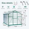 thumbnail image 5 of Modern Outdoor Walk-in Greenhouse 6FTx8FT Polycarbonate Storage Shed with Sliding Door and Adjustable Vent Window Green Sliver Aluminum Sunroom for Backyard Garden Patio Lawn, 5 of 9