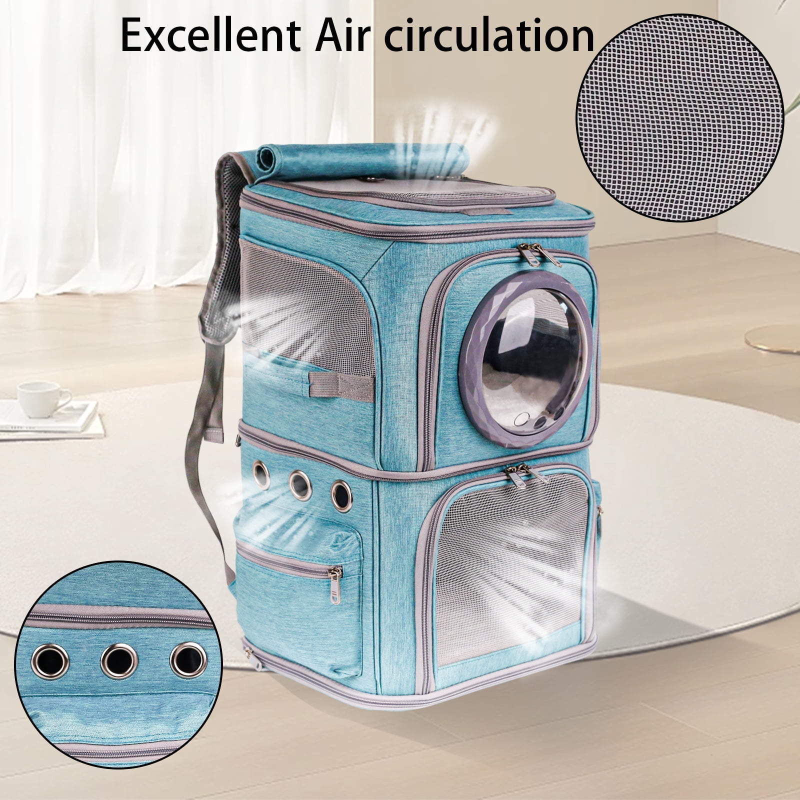 2-in-1 Pet Carrier Backpack for Two Cats or One Dog, Green Double-Layer 2 Compartment Carry Bag to Transport Small Animals Traveling and Hiking, Space Capsule Clear Bubble Dome