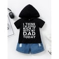 thumbnail image 5 of 9 Months Infant Baby Boys Clothes 12 Months Infant Boys Summer 2PCS Outfits Letter Print Short Sleeve Hooded Shirt Top Denim Shorts Set Black, 5 of 5