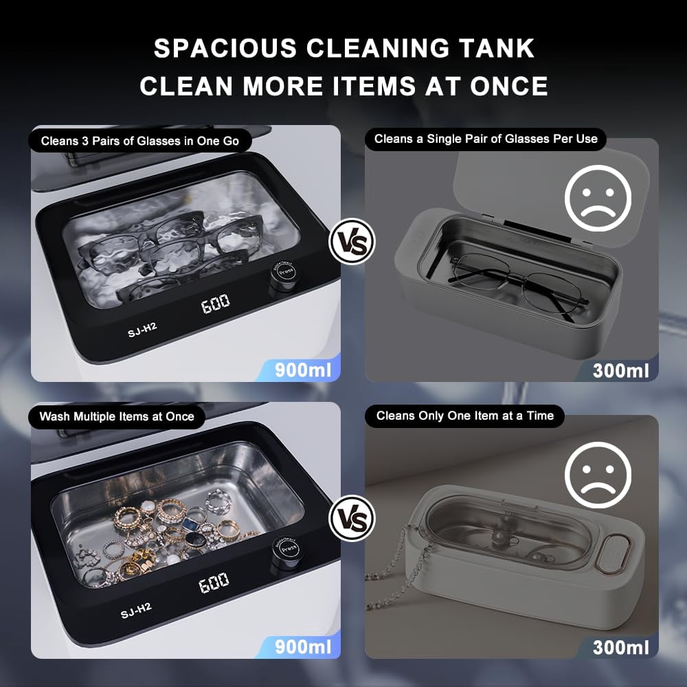 Ultrasonic Cleaner 900ML Ultrasonic Jewelry Cleaner 45kHz Denture Cleaning Machine for Jewelry/Rings/Eyeglasses/Watch Strap