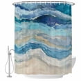thumbnail image 2 of Blue Coastal Shower Curtain, Waterproof Shower Curtains for Bathroom, Summer Beach Nautical Abstract Art Washable Fabric Cloth Bathroom Curtain Set Bathtub Decor with Hook 72''x78'', 2 of 9
