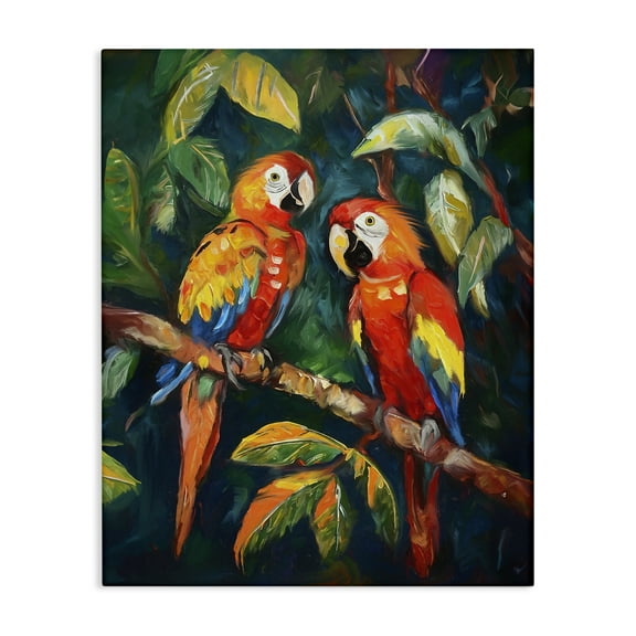 Stupell Industries Parrot Pair on Branch Animals & Insects Painting Gallery Wrapped Canvas Art Print Wall Art, 16 x 20