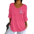 thumbnail image 4 of HLKJKLS Winter Clothing For Women V Neck Awareness Printed Mid Sleeve Shirt Polyester Casual Elastic Breast Cancer Pink S-3Xl, 4 of 5