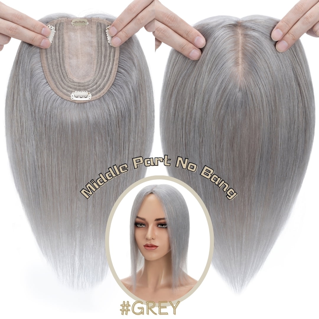 Clip In Hair Extensions 100% Remy Real Human Hair Piece Top Piece Toupee Woman's Topper For Thin Hair Hairpiece For Hair Loss Cover Russian Hair 6-18 inch Grey